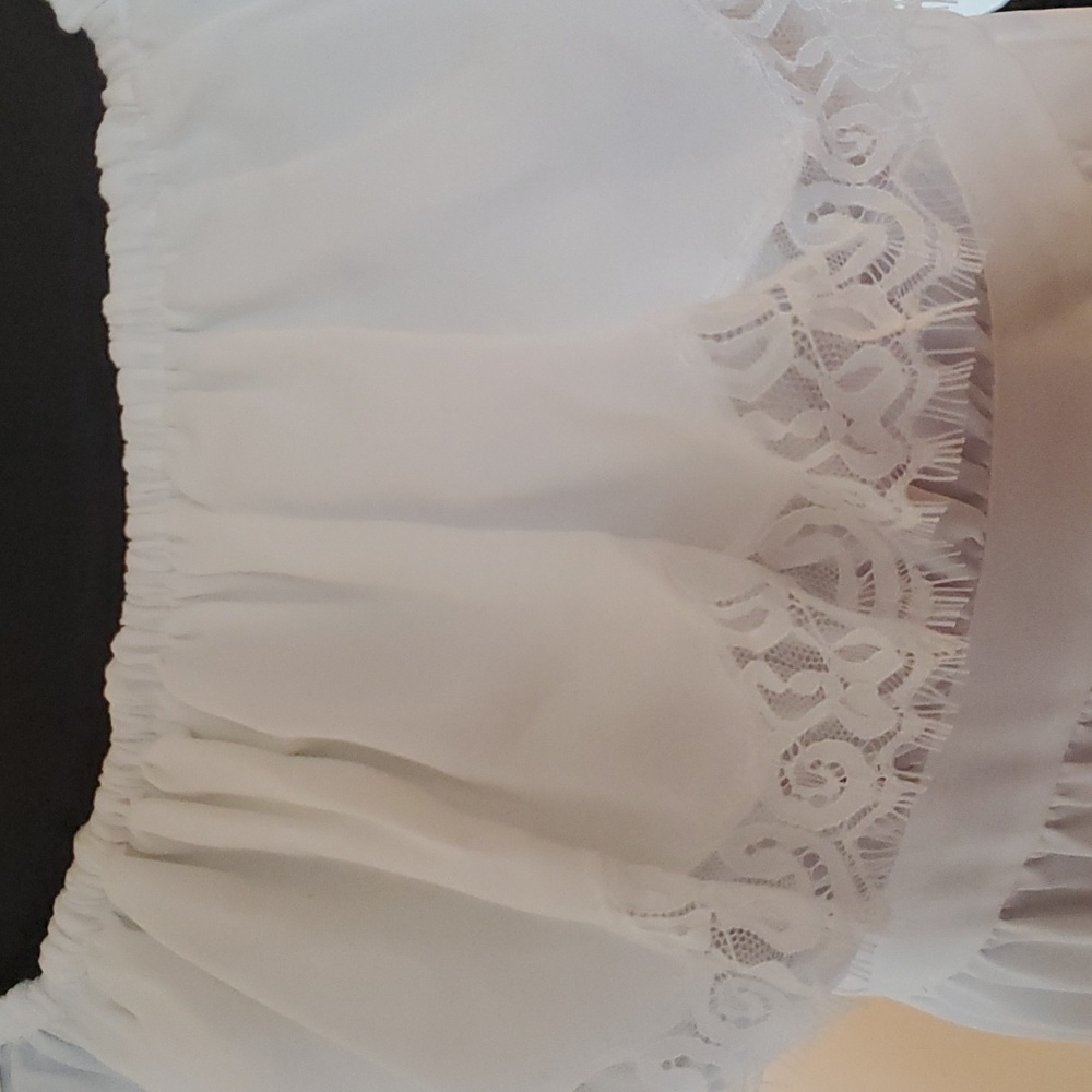 NWT Aqua Formal White Lace Trim Offshoulder Ruffle Maxi Evening Dress - Picture 9 of 14